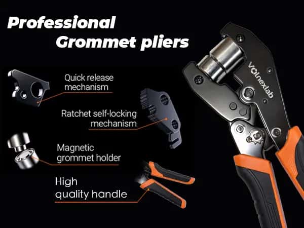Ratchet grommet pliers with interchangeable dies